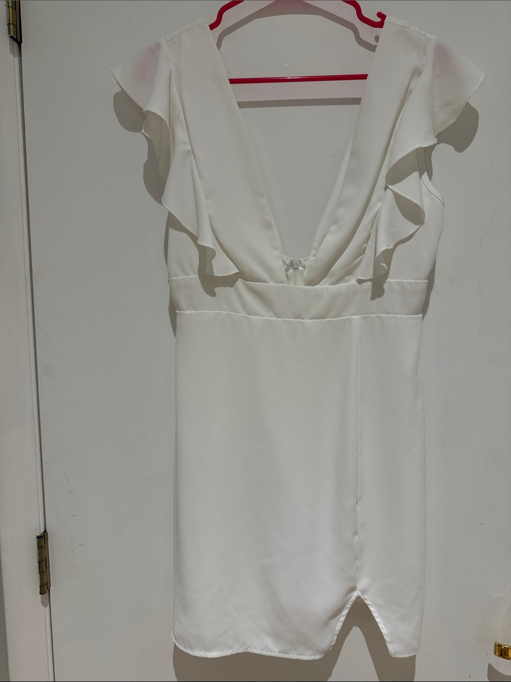 White Deep V-Neck Ruffle Mini Dress - Picture 5 of 6